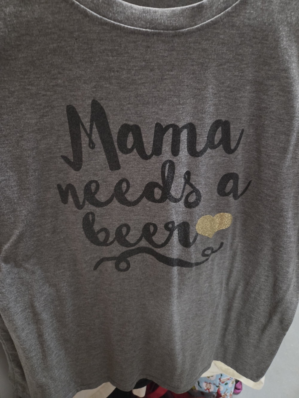 Mama Needs a Beer Top - Gray with Gold Accent